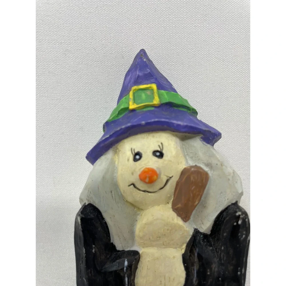 Hermitage pottery Halloween Decor Witch Figurines w/‎ Frog Cat Broom - Set of 2
